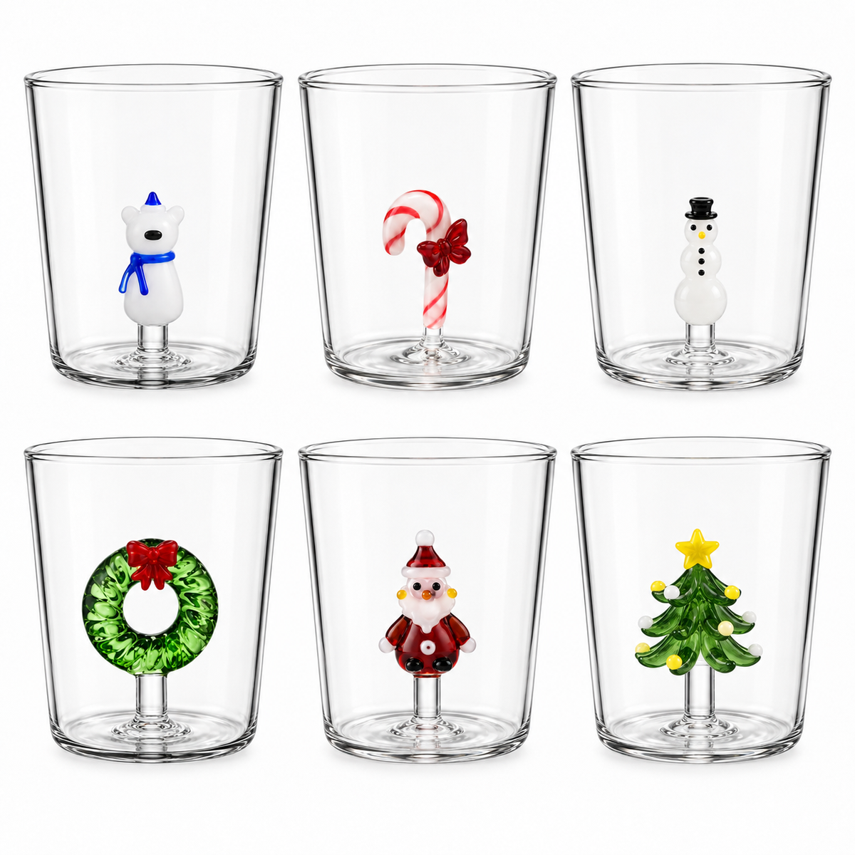 Drinkglazen - Handgeblazen - Kerst Design - 5 stuks - 300ML