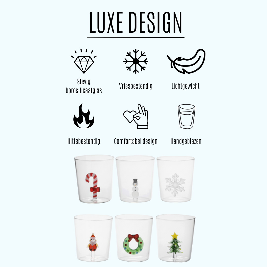 Drinkglazen - Handgeblazen - Kerst Design - 5 stuks - 300ML