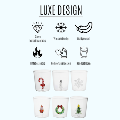 Drinkglazen - Handgeblazen - Kerst Design - 5 stuks - 300ML