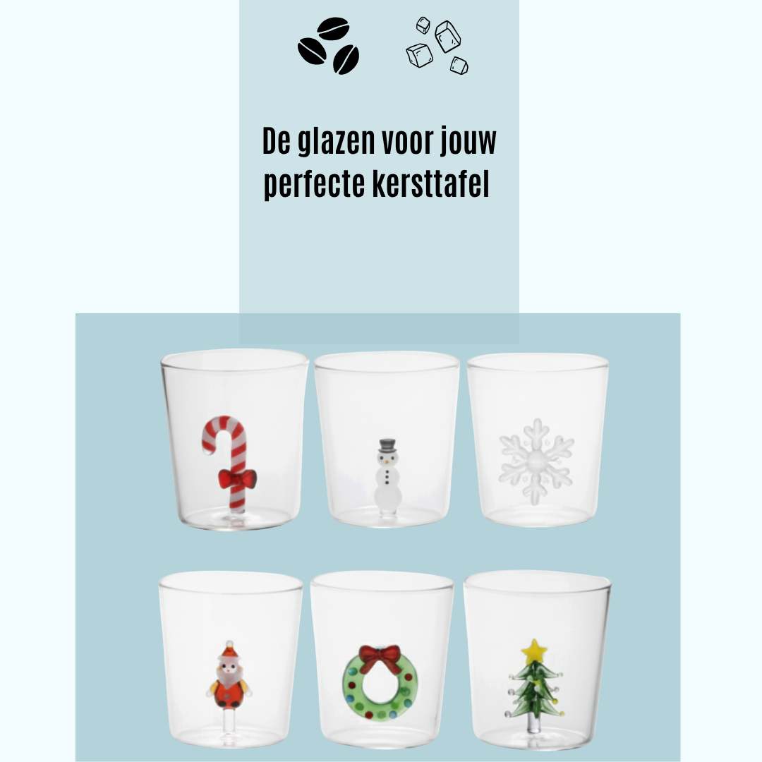 Drinkglazen - Handgeblazen - Kerst Design - 5 stuks - 300ML