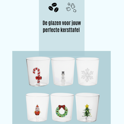 Drinkglazen - Handgeblazen - Kerst Design - 5 stuks - 300ML