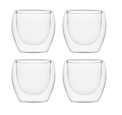 Betrahan Handgeblazen Dubbelwandige Glazen - 150ML Set van 4 - Koffieglazen - Theeglazen - Gratis Glazen Rietjes