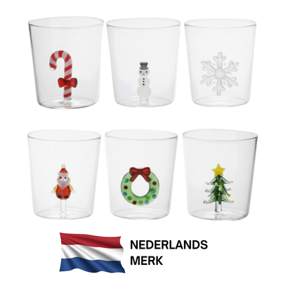Drinkglazen - Handgeblazen - Kerst Design - 5 stuks - 300ML
