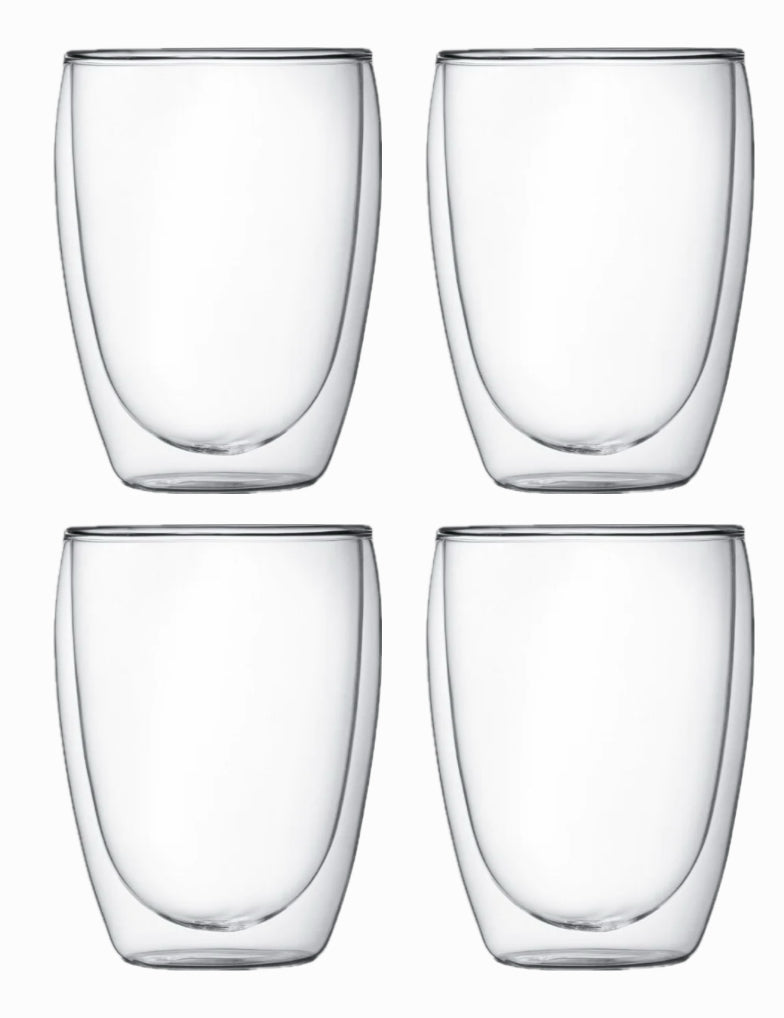 Betrahan Handgeblazen Dubbelwandige Glazen - 350ML Set van 4 - Theeglazen - Koffieglazen - Gratis Glazen Rietjes