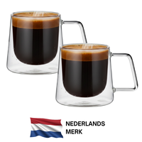 Mundblæste dobbeltvæggede glas med hank - 150ml - sæt med 2 4