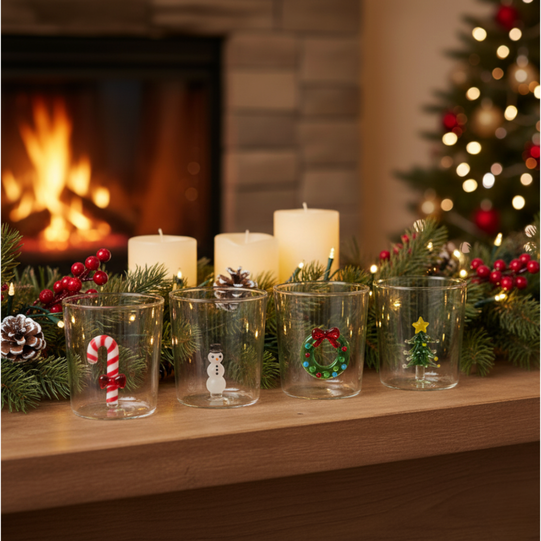 Drinkglazen - Handgeblazen - Kerst Design - 5 stuks - 300ML
