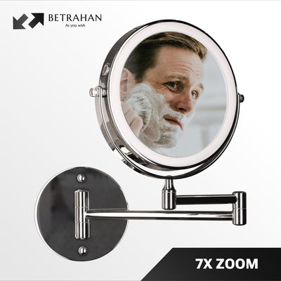 Betrahan - Led Make-Up Spiegel - 7x Vergroot Functie - Chroom - Dim Functie - 3 Kleuren Licht - Wandspiegel Rond