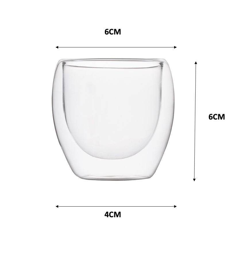 Betrahan Handgeblazen Dubbelwandige Glazen - 80ML Set van 6 Stuks - Espressoglazen - Koffieglas - Shotglas