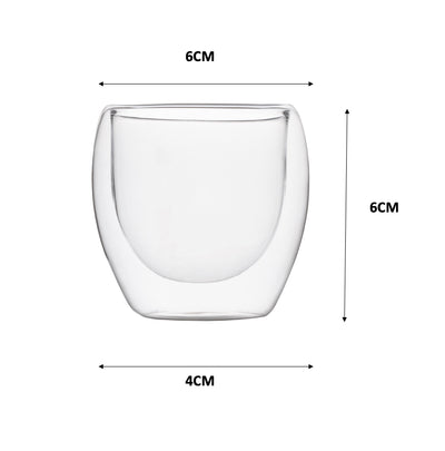 Betrahan Handgeblazen Dubbelwandige Glazen - 80ML Set van 6 Stuks - Espressoglazen - Koffieglas - Shotglas