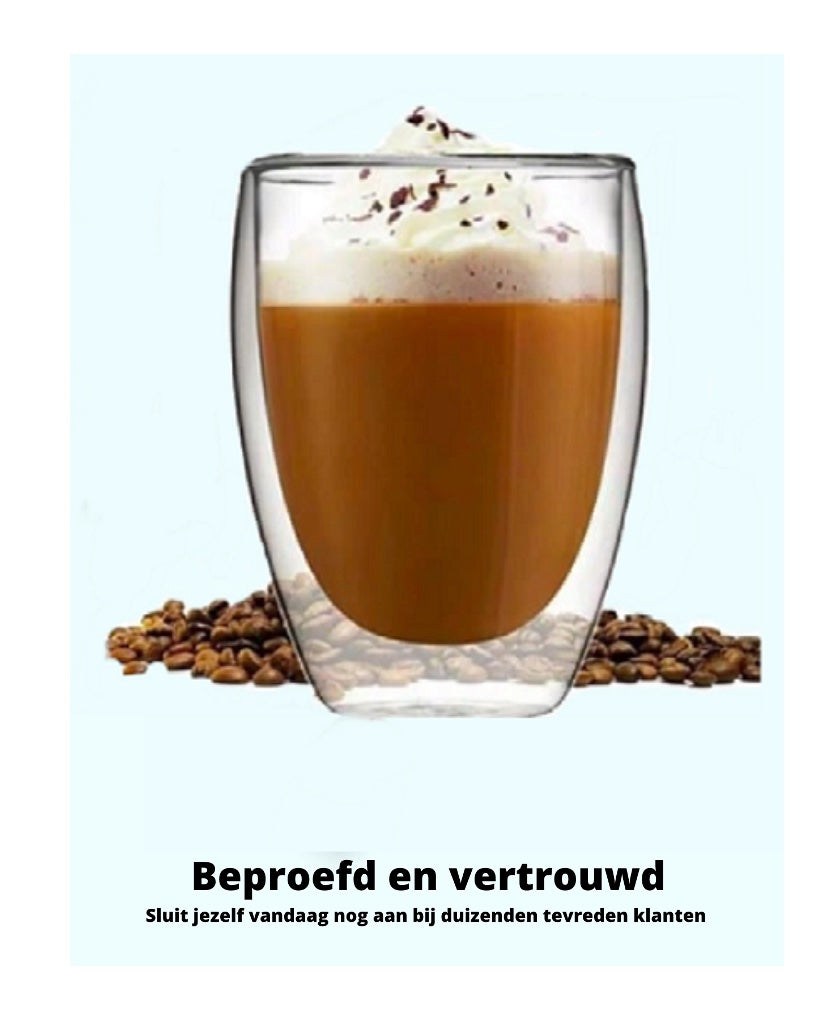 Betrahan Handgeblazen Dubbelwandige Glazen - 350ML Set van 4 - Theeglazen - Koffieglazen - Gratis Glazen Rietjes