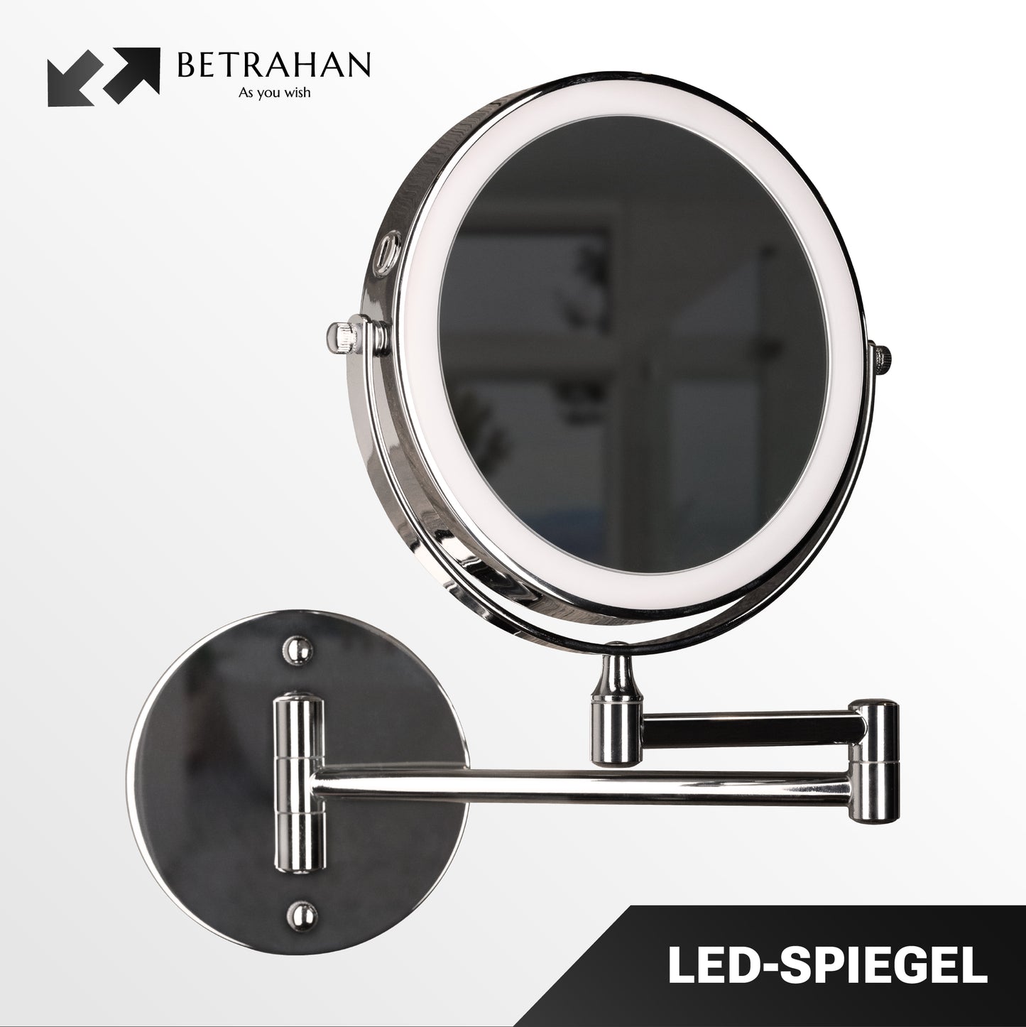 Betrahan - Led Make-Up Spiegel - 7x Vergroot Functie - Chroom - Dim Functie - 3 Kleuren Licht - Wandspiegel Rond