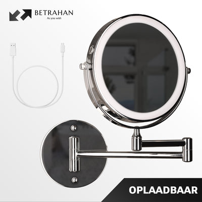 Betrahan - Led Make-Up Spiegel - 7x Vergroot Functie - Chroom - Dim Functie - 3 Kleuren Licht - Wandspiegel Rond