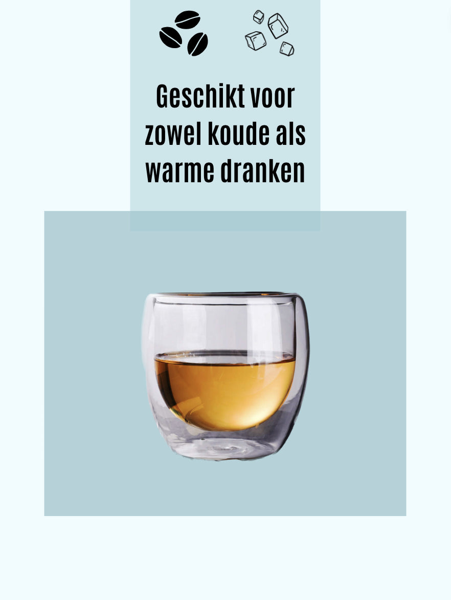 Betrahan Handgeblazen Dubbelwandige Glazen - 150ML Set van 4 - Koffieglazen - Theeglazen - Gratis Glazen Rietjes