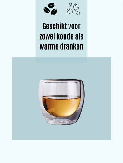 Betrahan Handgeblazen Dubbelwandige Glazen - 150ML Set van 4 - Koffieglazen - Theeglazen - Gratis Glazen Rietjes