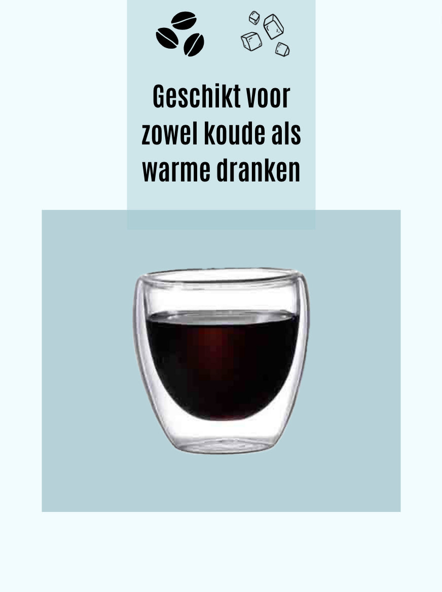 Betrahan Handgeblazen Dubbelwandige Glazen - 80ML Set van 6 Stuks - Espressoglazen - Koffieglas - Shotglas