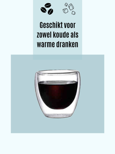 Betrahan Handgeblazen Dubbelwandige Glazen - 80ML Set van 6 Stuks - Espressoglazen - Koffieglas - Shotglas