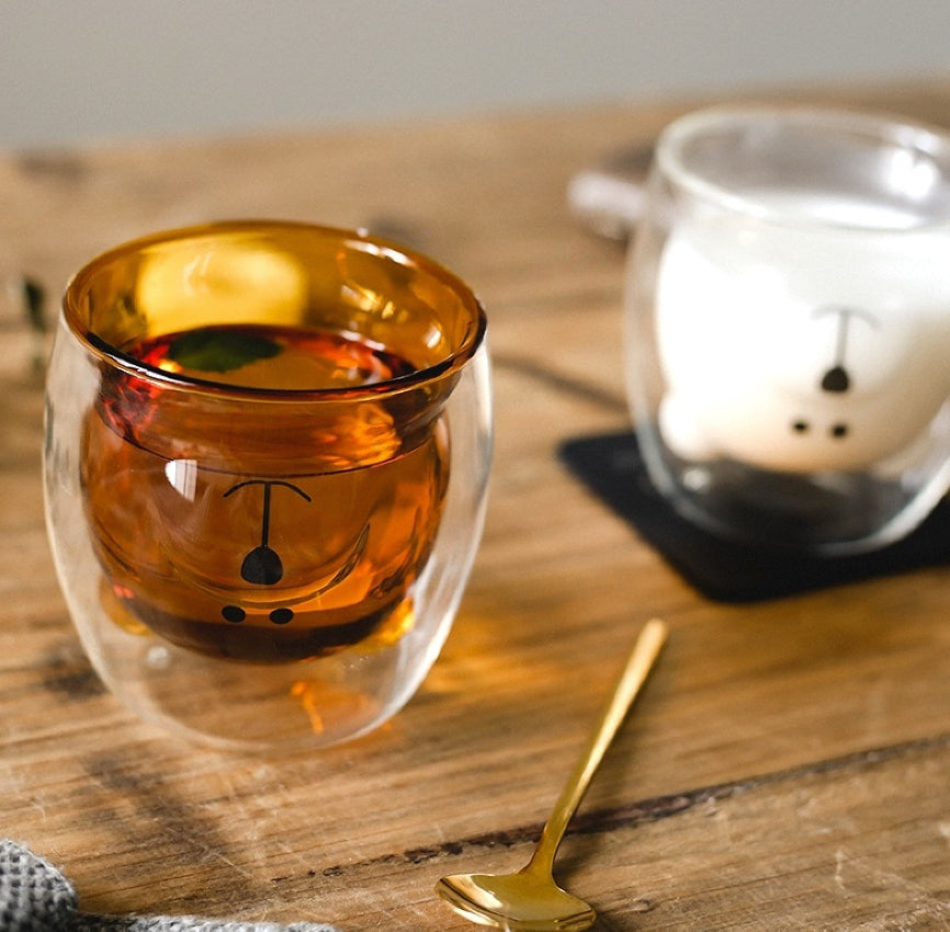 Betrahan Handgeblazen Dubbelwandige Glazen in de Vorm van een Beer - 240ML Set van 3 - Decoratieve Glazen - Koude/Warme Dranken